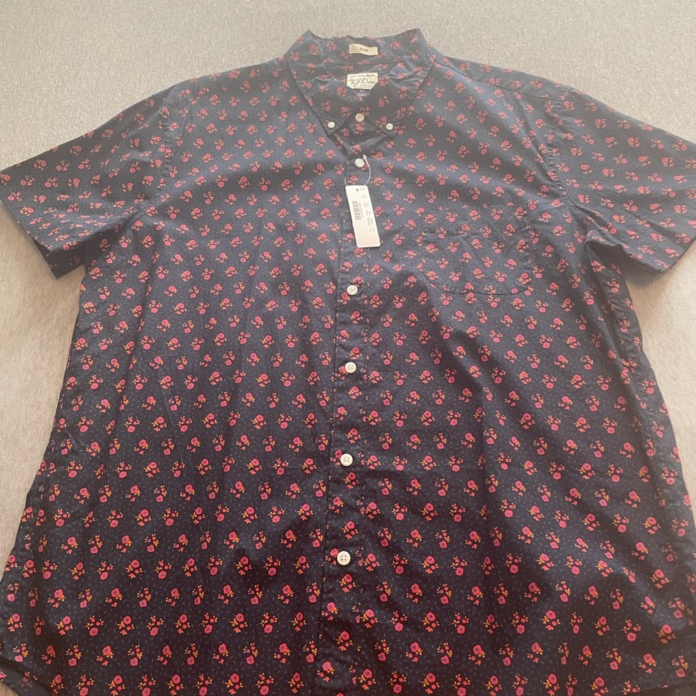 Men’s J Crew Short Sleeve Stretch patterned button up slim fit secret wash XL